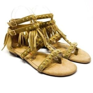 Australia Luxe Collective womans Cream suede gladiator sandal 6 BoxH fringe